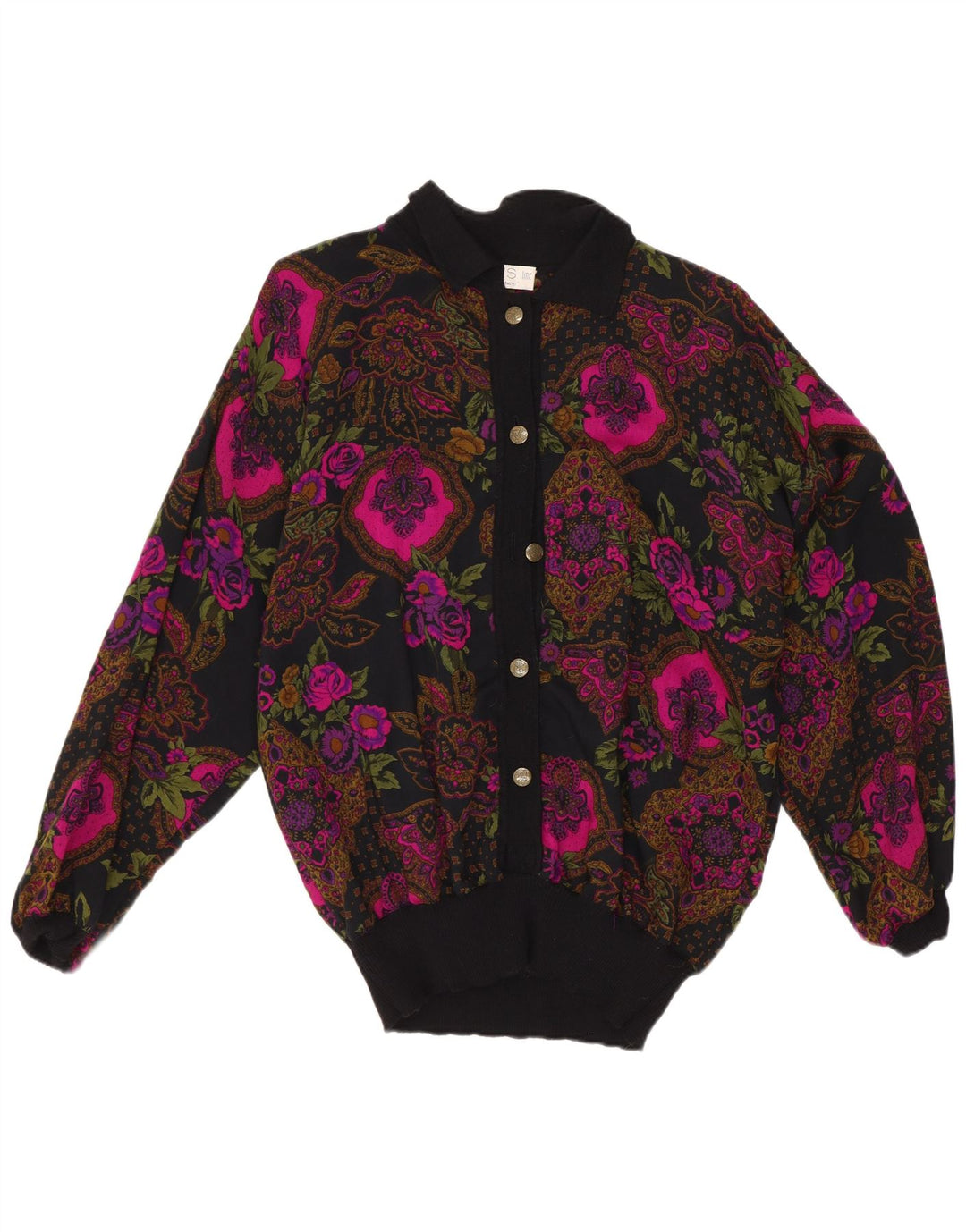 Vintage Womens Shirt Blouse IT 42 Medium Black Floral Linen