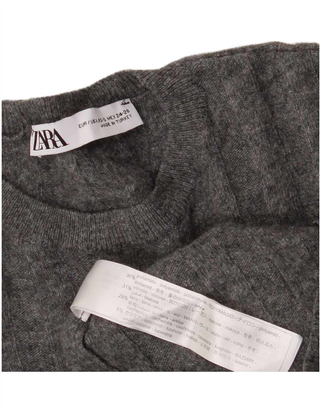 ZARA Womens Oversized Crew Neck Jumper Sweater UK 6 XS Grey Polyamide