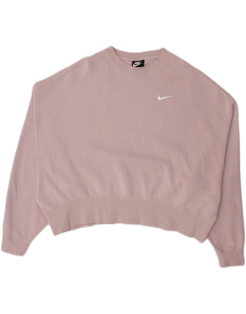 NIKE Womens Oversized Crop Sweatshirt Jumper UK 14 Medium Pink Cotton Vintage Nike and Second-Hand Nike from Messina Hembry 