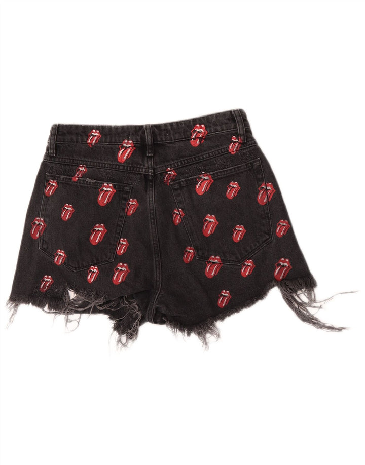 Zara Womens Graphic Distressed Denim Shorts EU 40 Medium W30 Black