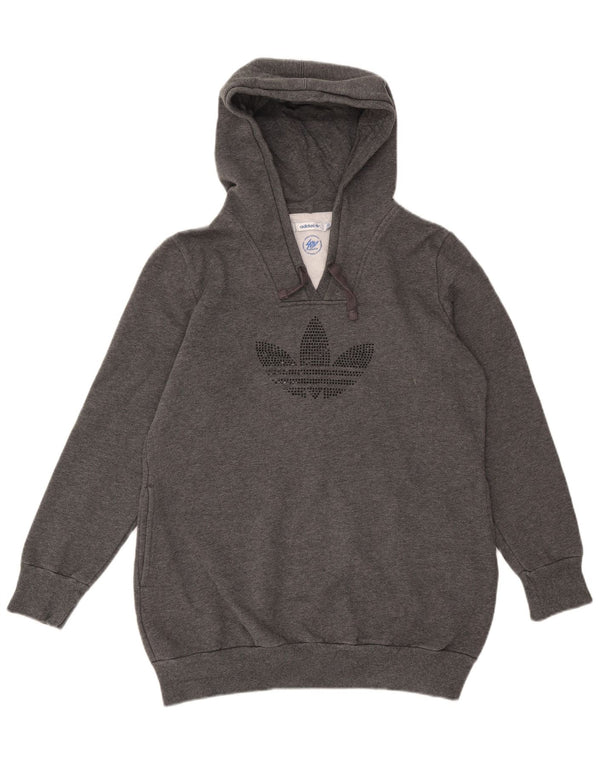Adidas Womens Graphic Hoodie Jumper UK 16 Large Grey Polyester