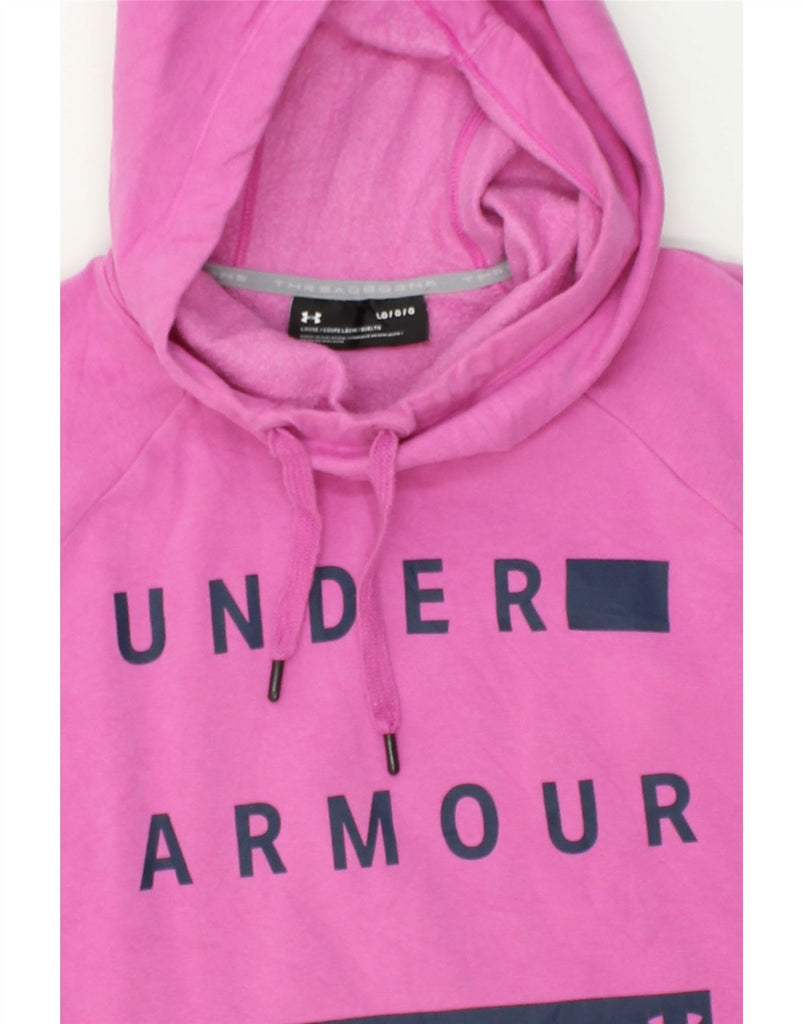 UNDER ARMOUR Womens Graphic Hoodie Jumper UK 16 Large Pink Cotton | Vintage Under Armour | Thrift | Second-Hand Under Armour | Used Clothing | Messina Hembry 