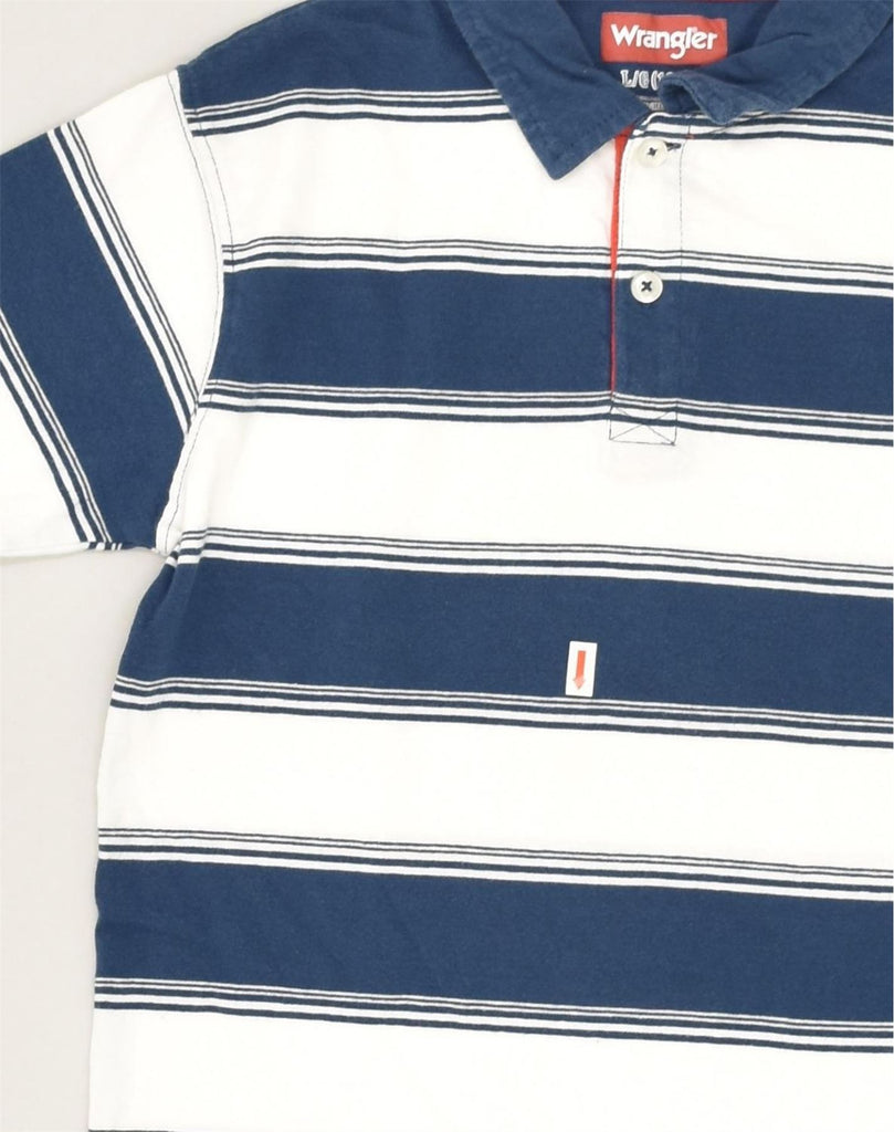 WRANGLER Boys Polo Shirt 10-11 Years Large Blue Striped Cotton | Vintage Wrangler | Thrift | Second-Hand Wrangler | Used Clothing | Messina Hembry 