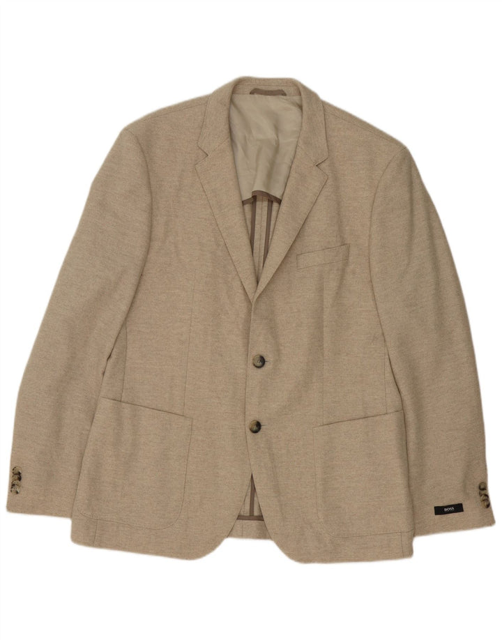 Hugo Boss Mens 2 Button Blazer Jacket EU 52 XL Beige Virgin Wool