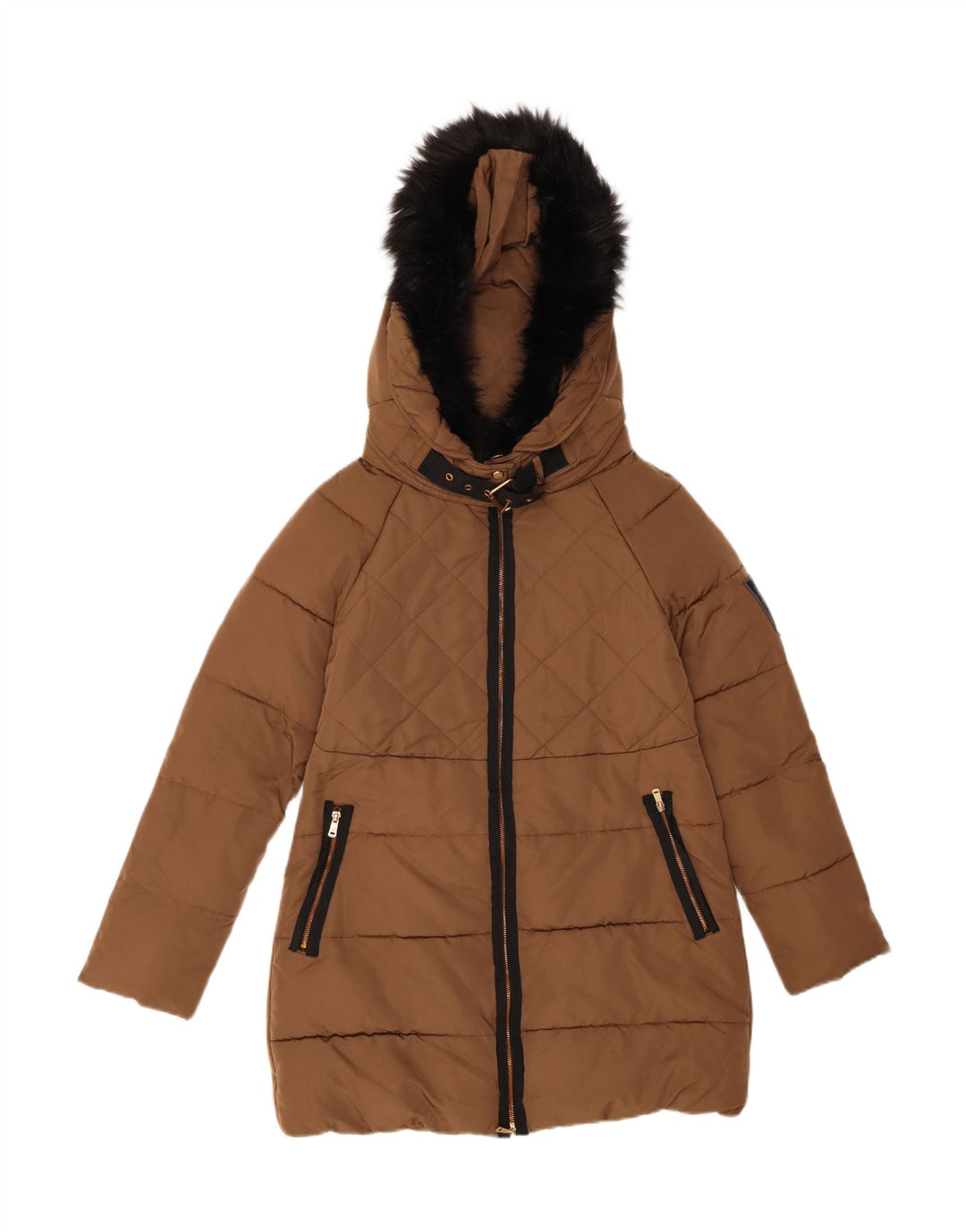 ZARA Womens Hooded Padded Jacket UK 14 Medium Brown Polyester Vintage Zara and Second-Hand Zara from Messina Hembry 