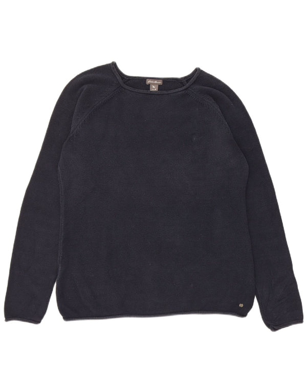 Eddie Bauer Womens Boat Neck Jumper Sweater UK 14 Medium Navy Blue Cotton