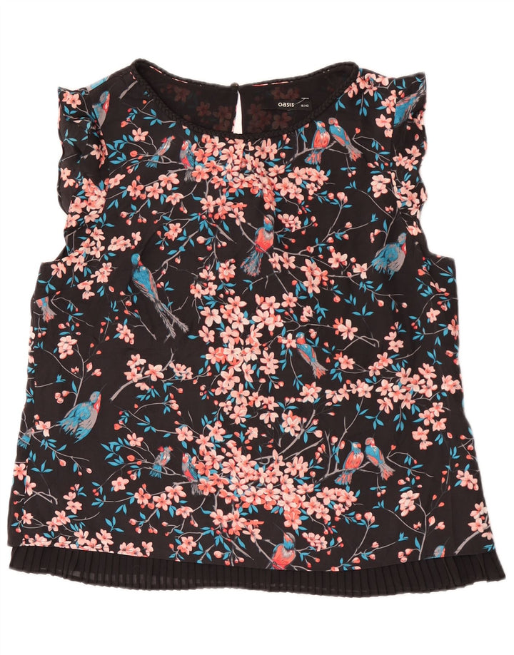 Oasis Womens Sleeveless Blouse Top UK 16 Large Black Floral Polyester
