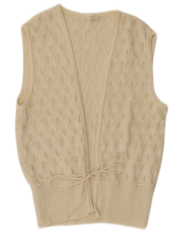 Vintage Womens Sleeveless Cardigan Sweater EU 42 Large White Geometric
