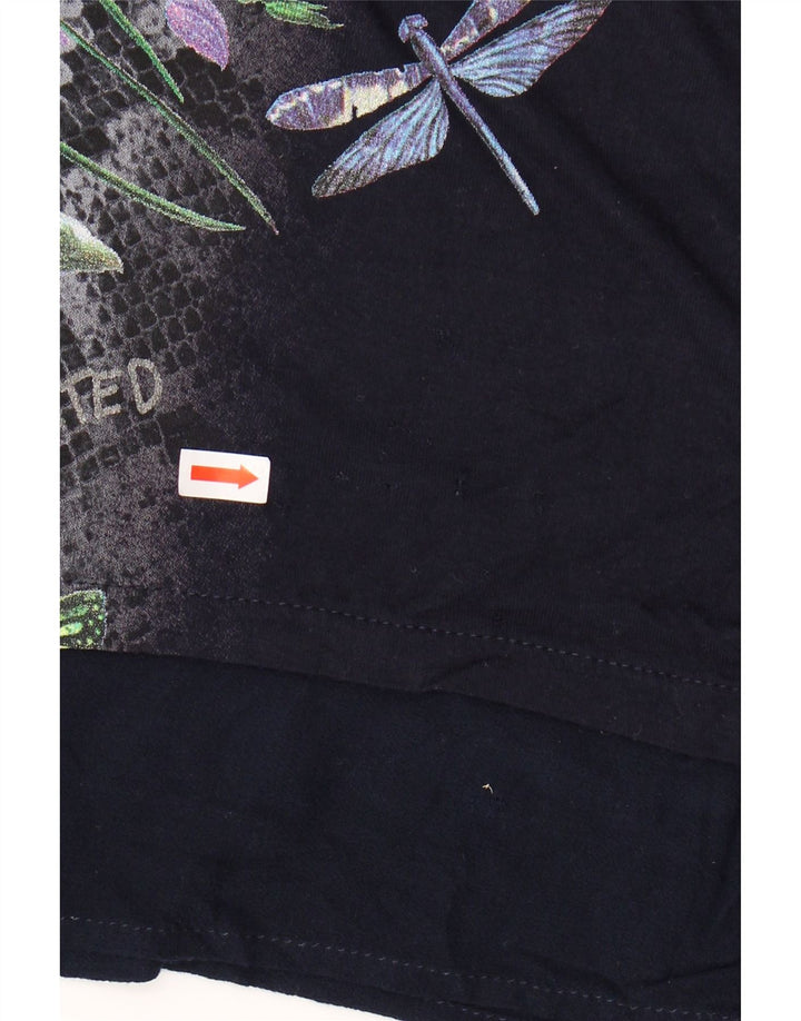 Desigual Womens Graphic Tunic Top UK 14 Medium Navy Blue Floral