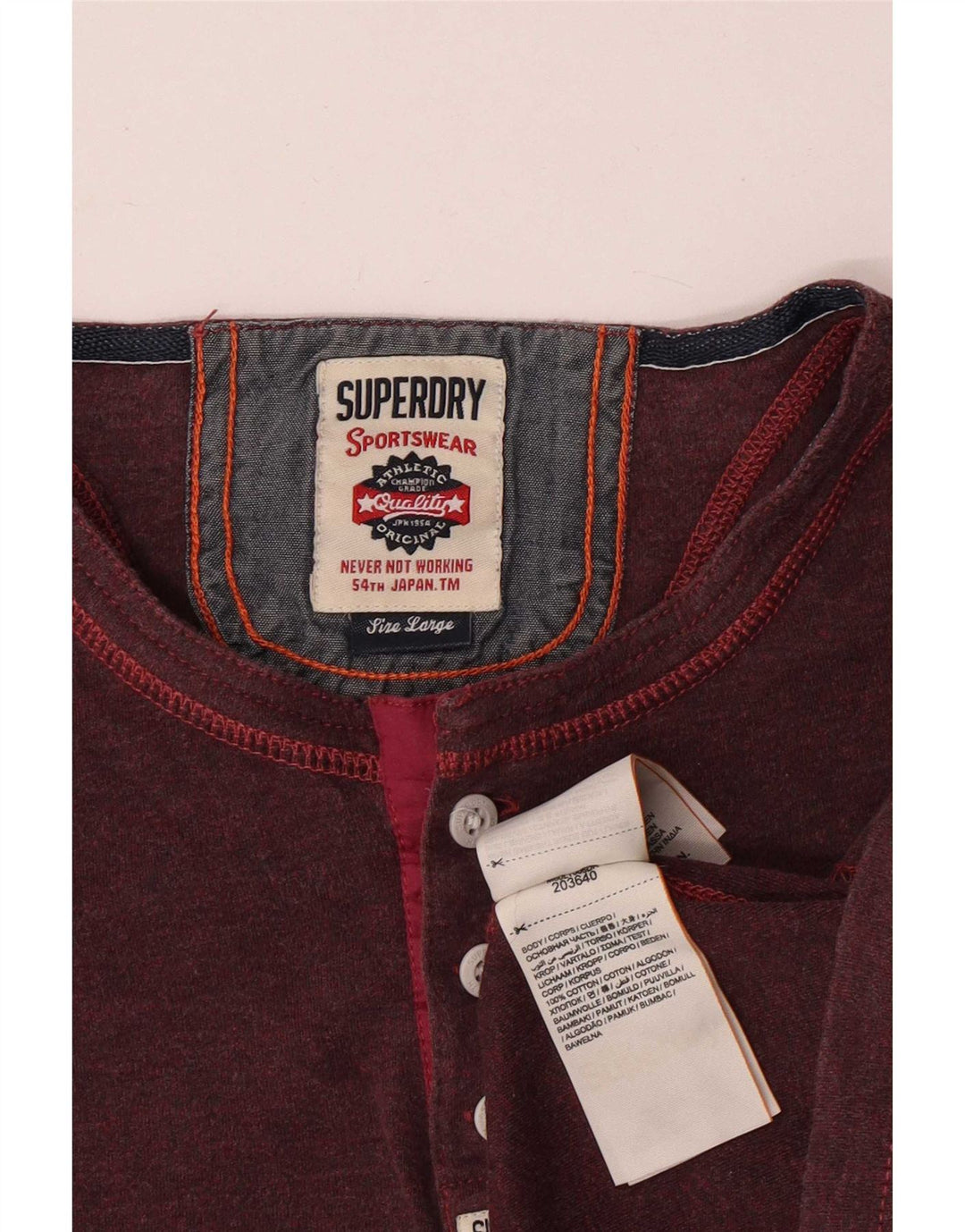 Superdry Mens Slim Fit Top Long Sleeve Large Maroon Cotton