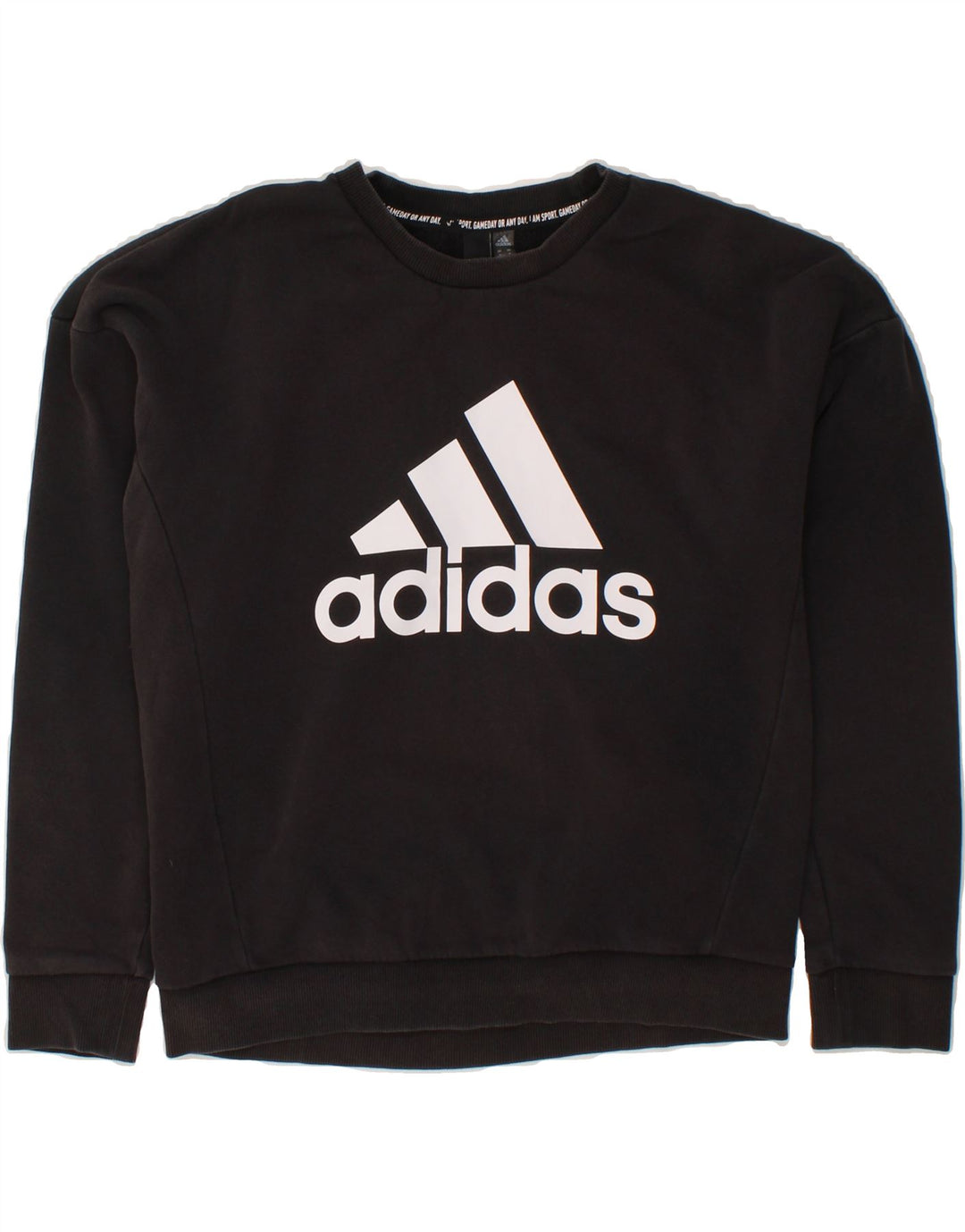 ADIDAS Womens Oversized Graphic Sweatshirt Jumper UK 12/14 Medium Black Vintage Adidas and Second-Hand Adidas from Messina Hembry 