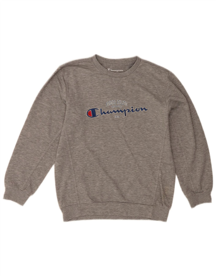 CHAMPION Boys Graphic Sweatshirt Jumper 11-12 Years Large Grey Flecked