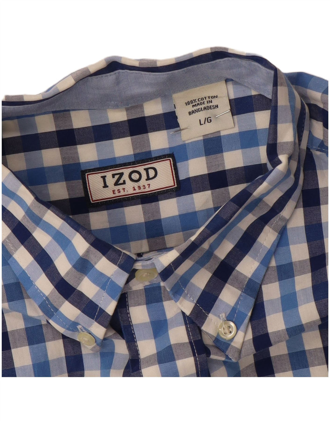 IZOD Mens Shirt Large Blue Check Cotton
