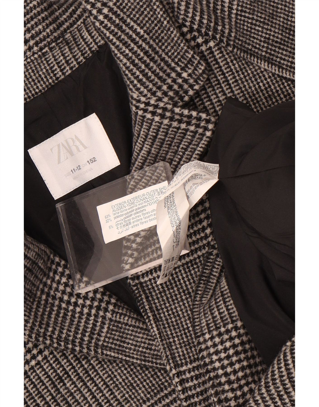 Zara Boys Overcoat 11-12 Years Grey Check Wool