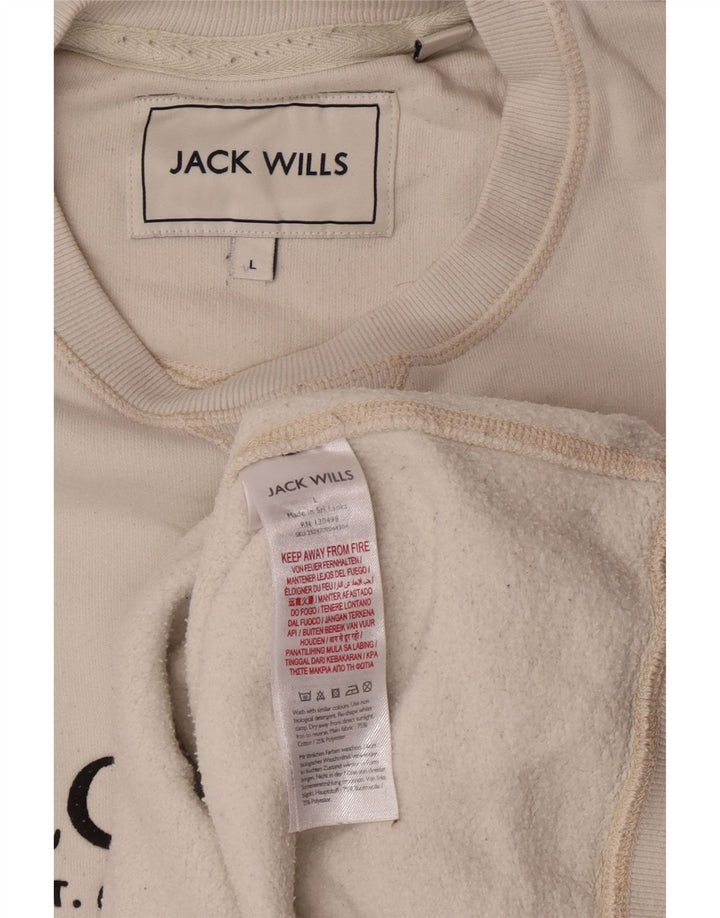 Jack Wills Mens Graphic Sweatshirt Jumper Large White Cotton