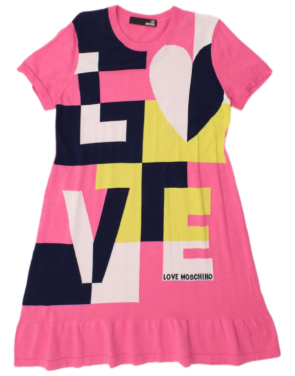 Moschino Womens Graphic Jumper Dress UK 16 Large Pink Colourblock
