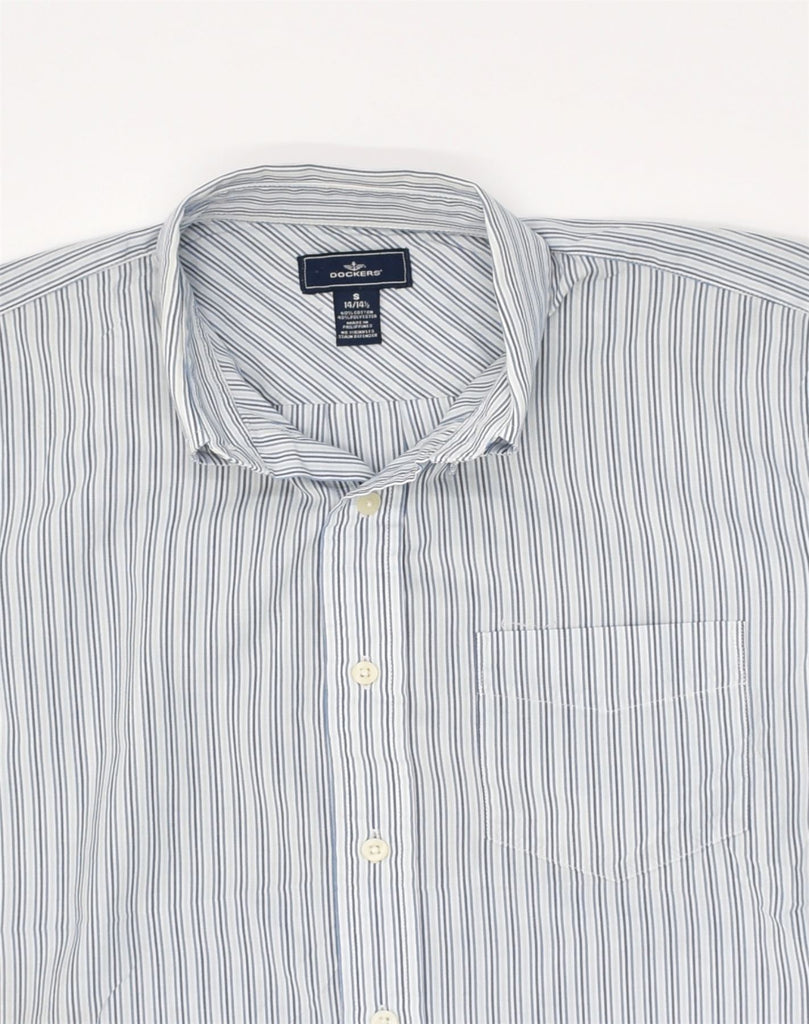 DOCKERS Mens Short Sleeve Shirt Size 14 14 1/2 Small Blue Striped Cotton | Vintage Dockers | Thrift | Second-Hand Dockers | Used Clothing | Messina Hembry 