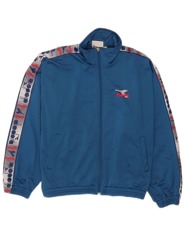 Diadora Mens Graphic Tracksuit Top Jacket UK 32 2XS Blue Colourblock