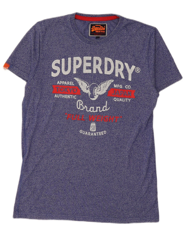 SUPERDRY Mens Graphic T-Shirt Top Large Blue Flecked Cotton