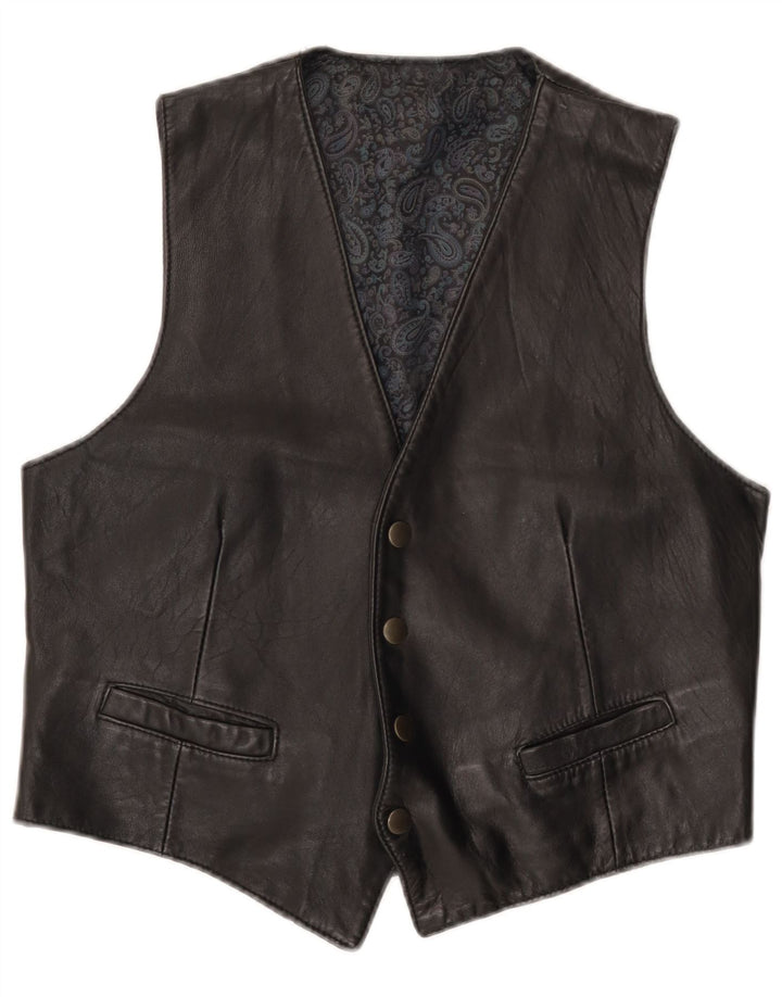 Vintage Mens Leather Waistcoat Small Black