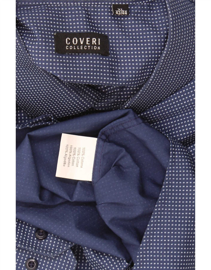 Coveri Mens Shirt Size 43 44 XL Blue Spotted Cotton