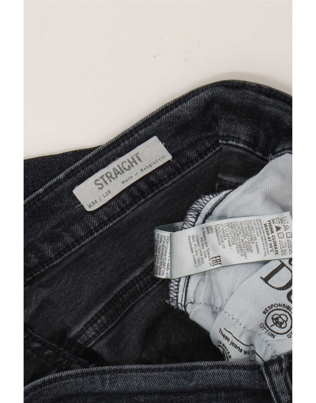 Marks & Spencer Mens Straight Jeans W34 L29 Navy Blue Cotton