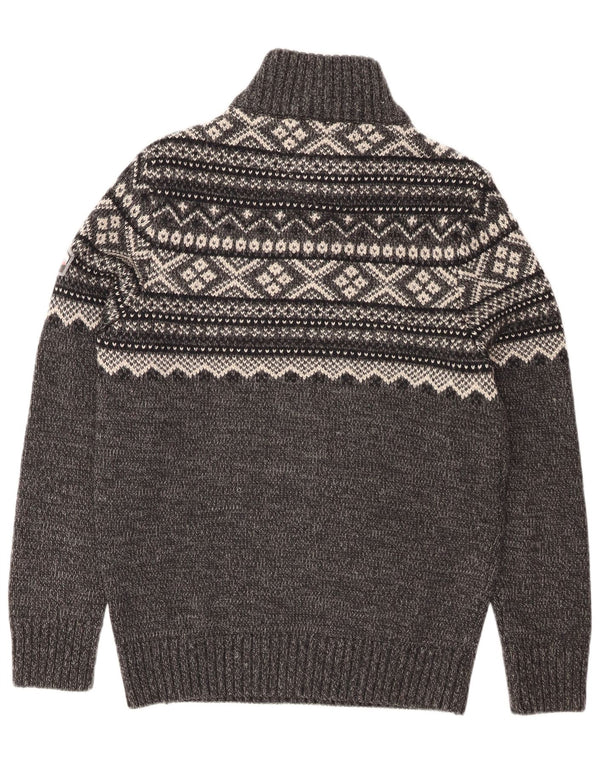 Superdry Mens Zip Neck Jumper Sweater XL Grey Fair Isle Acrylic