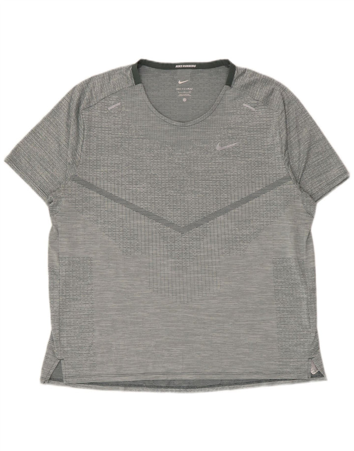 Nike Womens Dri Fit Running T-Shirt Top UK 18 XL Grey Polyester