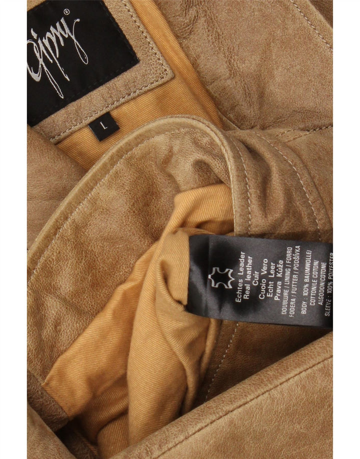 Gipsy Womens Leather Biker Jacket UK 16 Large Beige Leather