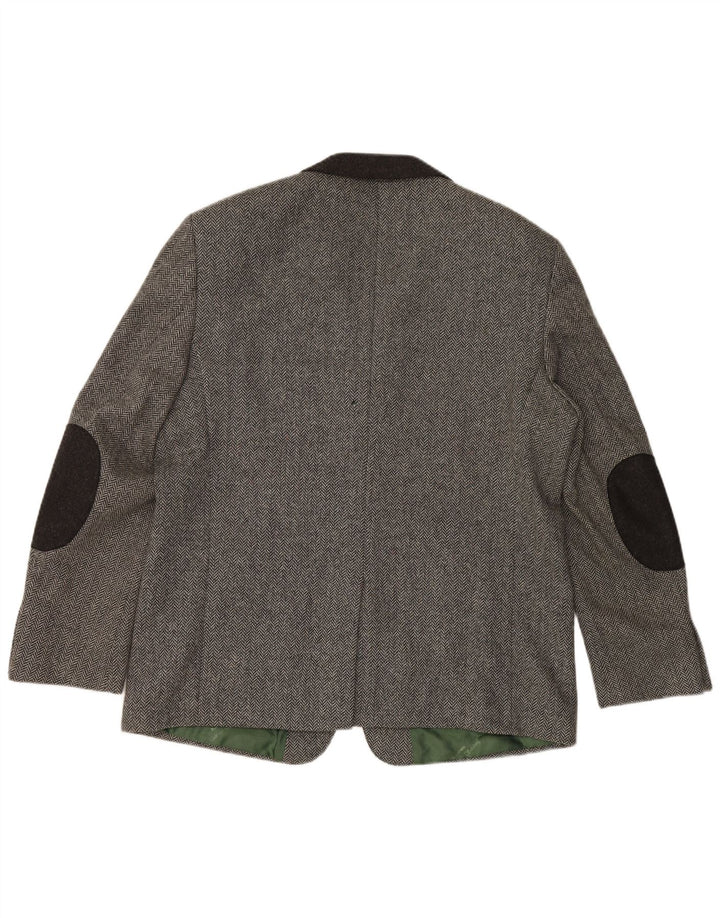 H.MOSER Mens 3 Button Blazer Jacket EU 54 2XL Grey Herringbone Wool