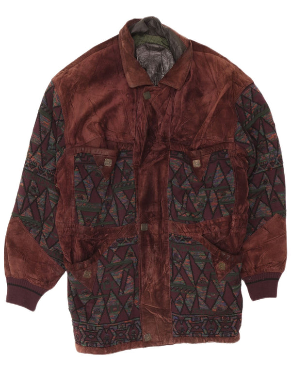 Torras Mens Suede Windbreaker Coat EU 56 3XL Brown Geometric