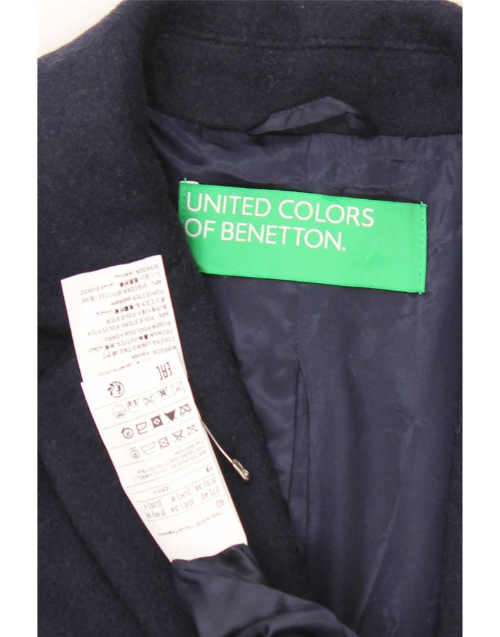 Benetton Womens Overcoat UK 8 Small Navy Blue Wool