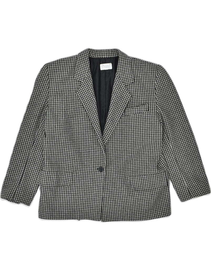 VINTAGE Womens 1 Button Blazer Jacket EU 42 Large Grey Check Wool Classic | Vintage | Thrift | Second-Hand | Used Clothing | Messina Hembry 