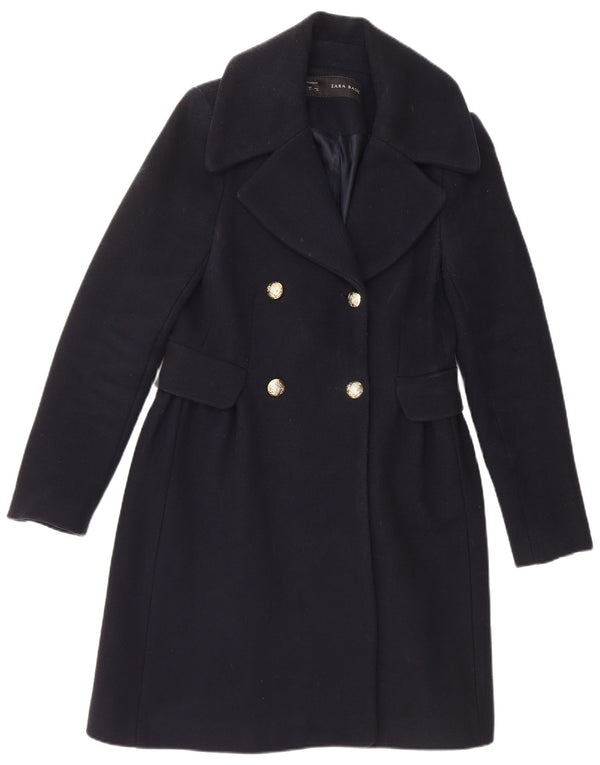 Zara Womens Double Breasted Coat UK 14 Large Navy Blue Wool