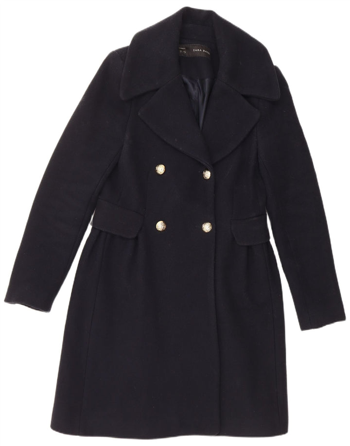 Zara Womens Double Breasted Coat UK 14 Large Navy Blue Wool