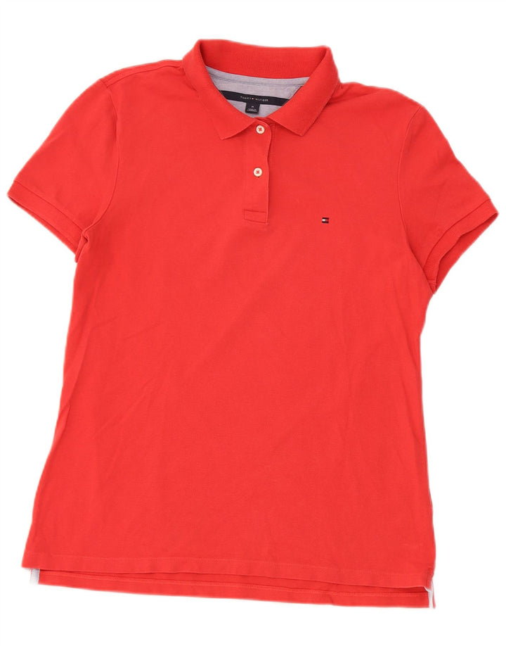 Tommy Hilfiger Womens Polo Shirt UK 12 Medium Red Cotton