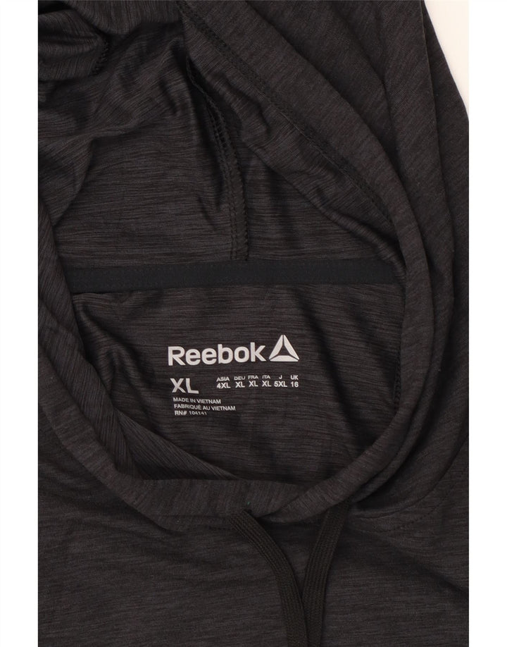 REEBOK Womens Oversized Hoodie Jumper UK 16 Large  Grey Flecked Polyester Vintage Reebok and Second-Hand Reebok from Messina Hembry 