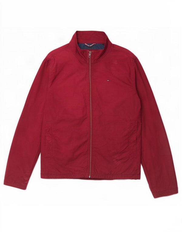 Tommy Hilfiger Mens Bomber Jacket UK 38 Medium Burgundy Cotton