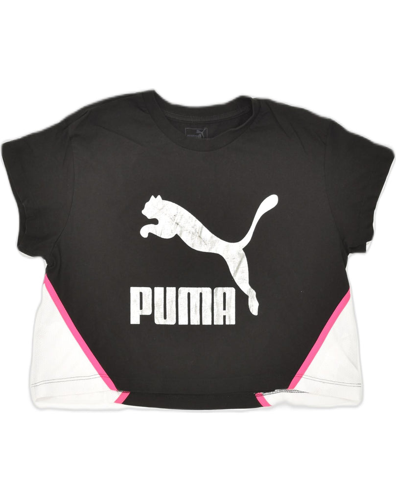 PUMA Womens Graphic Crop Top EU 36 Small Black Colourblock Cotton | Vintage Puma | Thrift | Second-Hand Puma | Used Clothing | Messina Hembry 