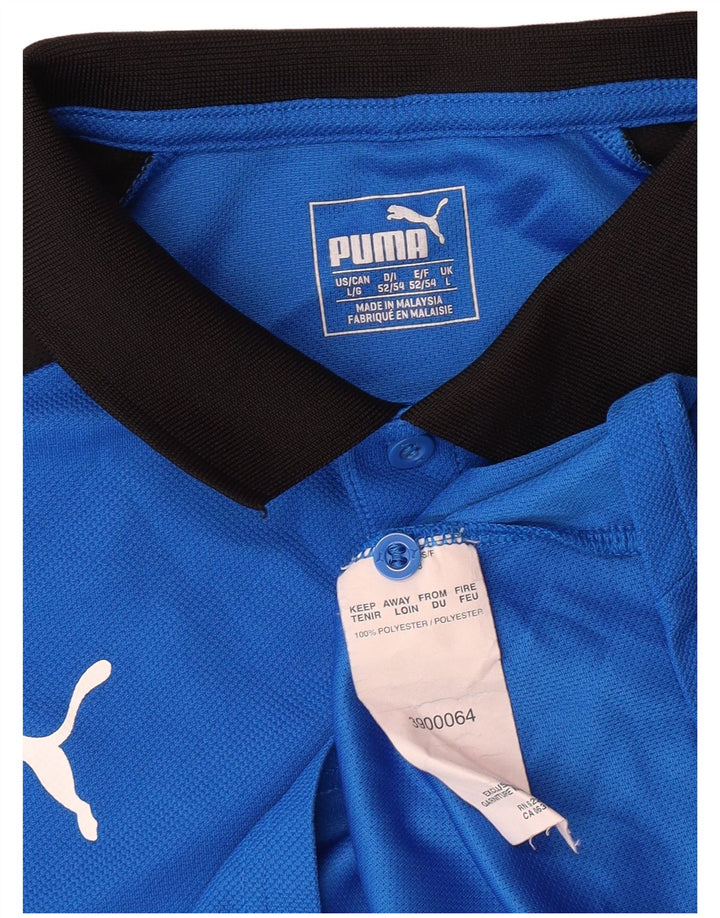 PUMA Mens Graphic Polo Shirt Large Blue Colourblock Polyester