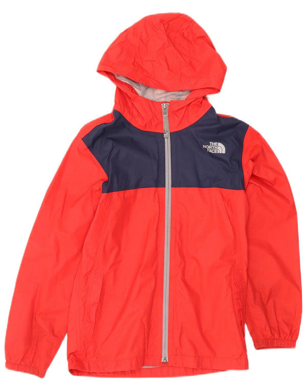 The North Face Girls Hooded Rain Jacket 9-10 Years Medium Red Colourblock