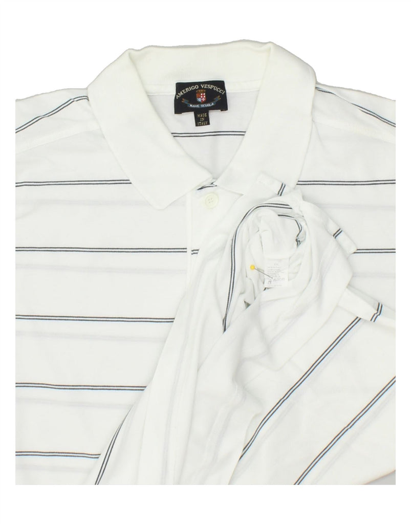 AMERIGO VESPUCCI Mens Polo Shirt 2XL White Striped Cotton | Vintage Amerigo Vespucci | Thrift | Second-Hand Amerigo Vespucci | Used Clothing | Messina Hembry 