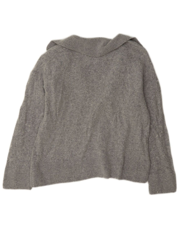 Massimo Dutti Womens Crop Polo Neck Jumper Sweater UK 10 Small Grey Viscose