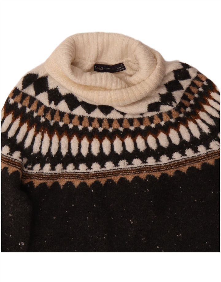 Marks & Spencer Womens Roll Neck Jumper Sweater UK 10 Small Grey Fair Isle