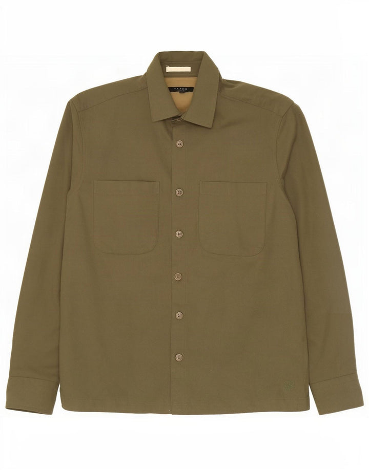 Ted Baker Mens Shirt Size 3 Medium Khaki Polyester