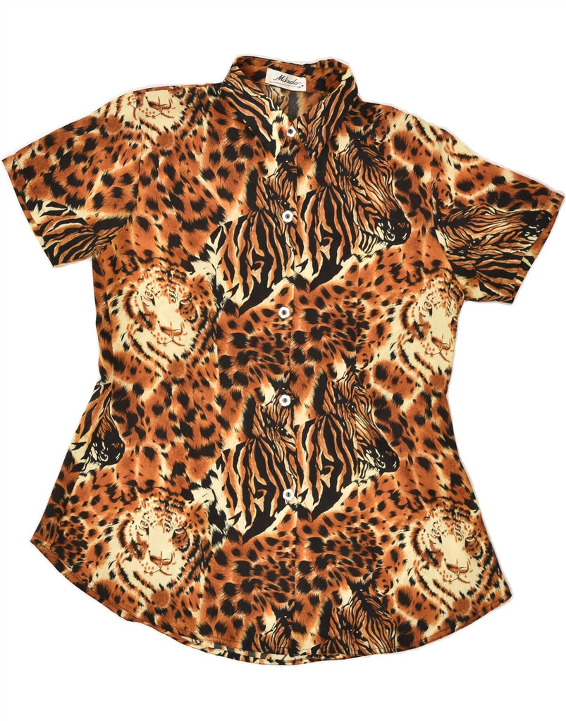 VINTAGE Womens Short Sleeve Shirt UK 14 Medium Brown Animal Print | Vintage Vintage | Thrift | Second-Hand Vintage | Used Clothing | Messina Hembry 