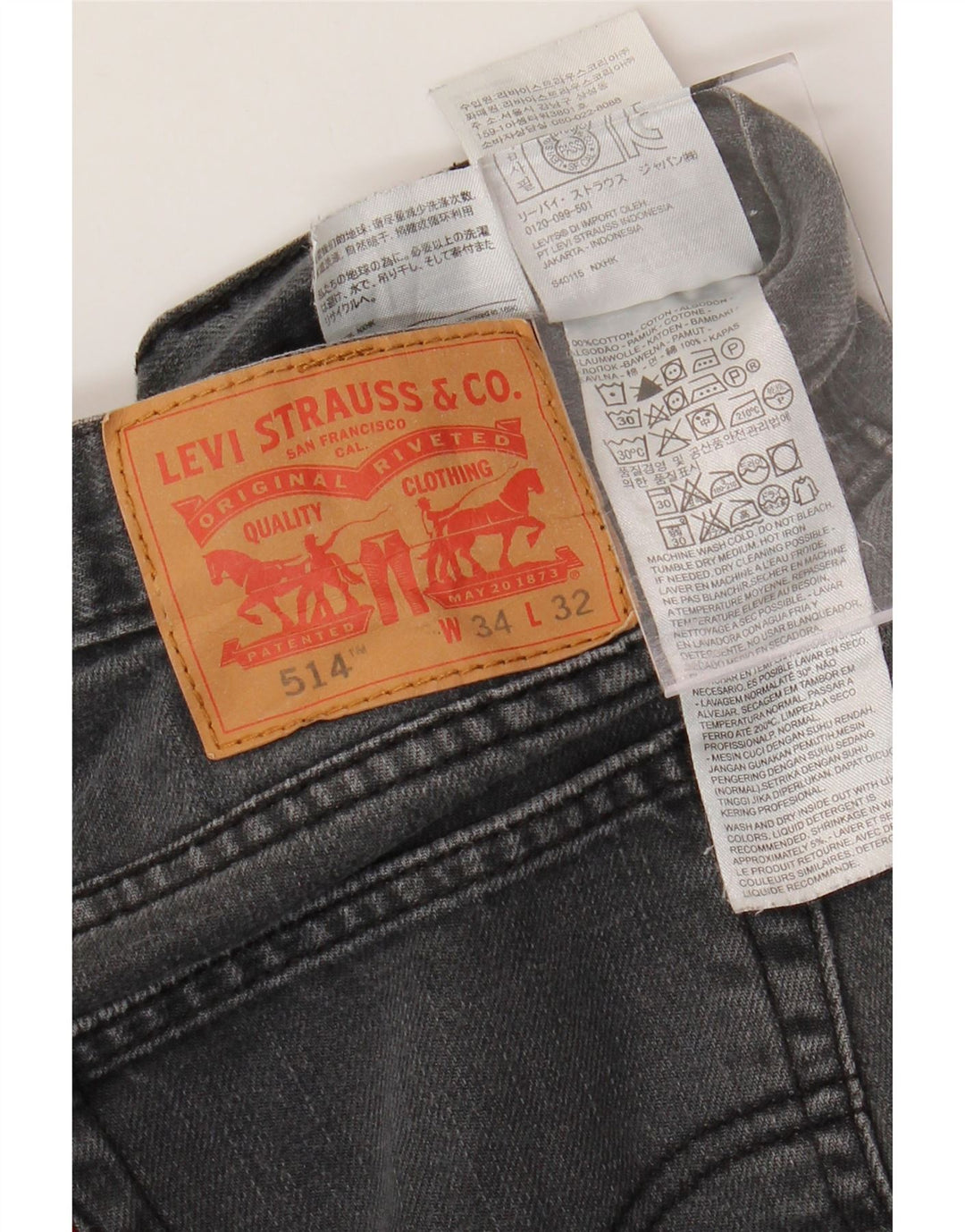 LEVI'S Mens 514 Straight Jeans W34 L32 Grey Cotton