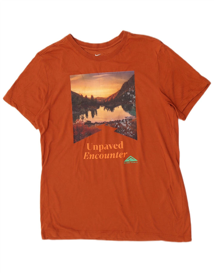 Nike Mens Dri Fit Graphic T-Shirt Top Medium Brown Cotton