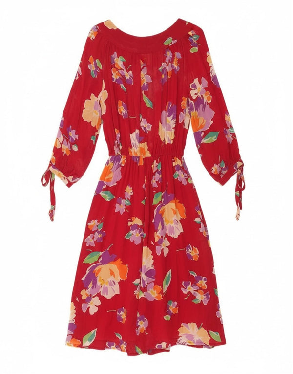 Nefer Womens 3/4 Sleeve A-Line Dress IT 48 XL Red Floral Viscose