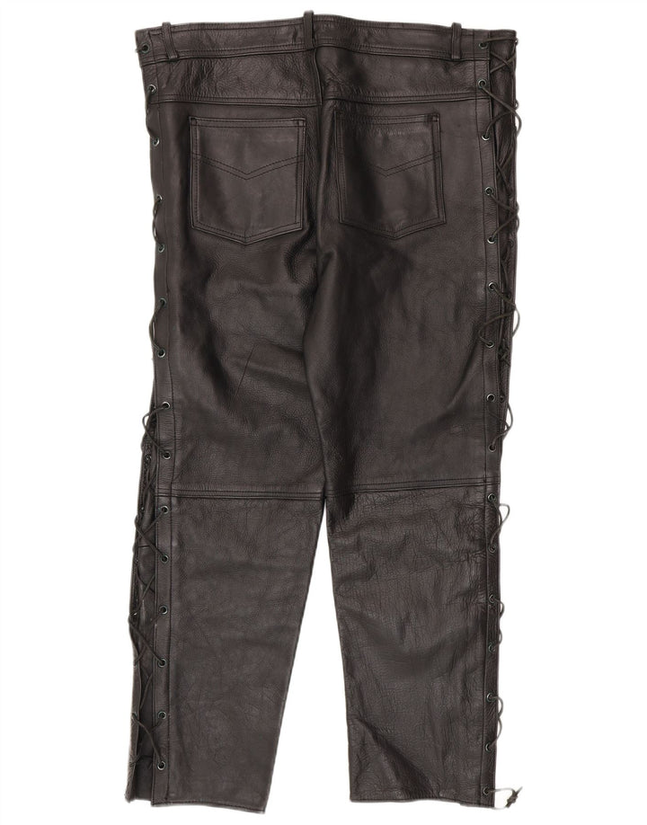 American Eagle Mens Slim Leather Trousers W36 L30 Black Leather